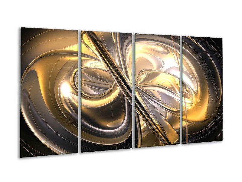 Canvas schilderij Abstract | Goud, Zilver, Geel | 160x80cm 4Luik