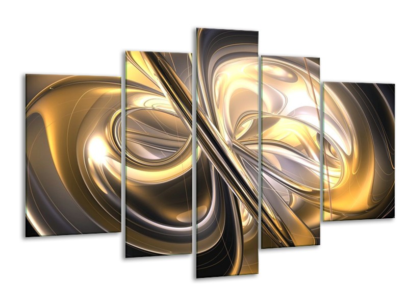 Canvas schilderij Abstract | Goud, Zilver, Geel | 170x100cm 5Luik