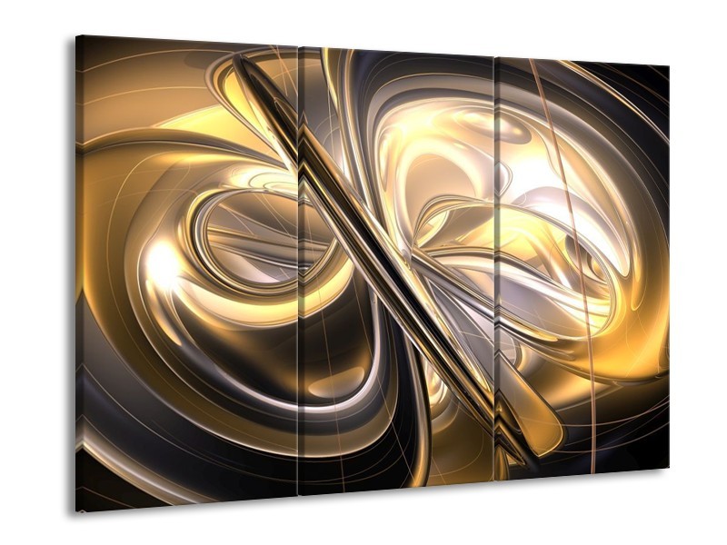 Canvas schilderij Abstract | Goud, Zilver, Geel | 90x60cm 3Luik