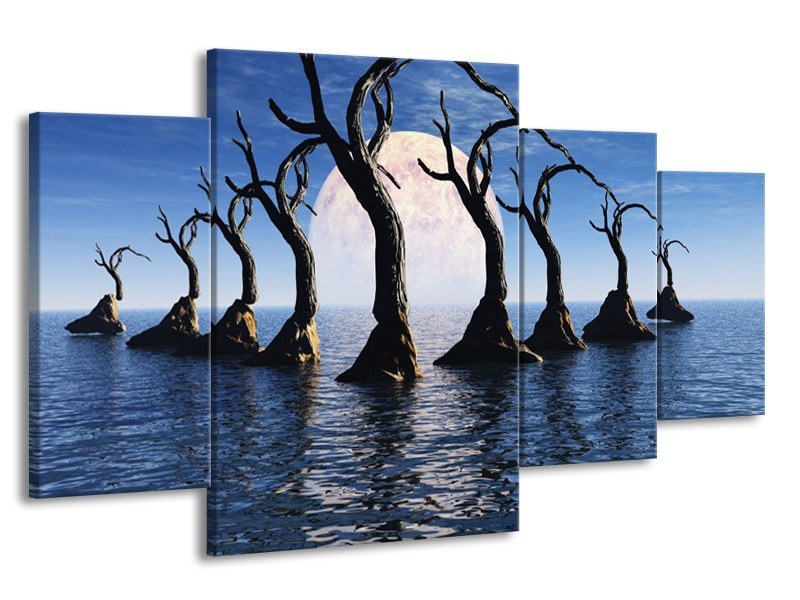 Glas schilderij Bomen | Blauw, Wit, Grijs | 160x90cm 4Luik