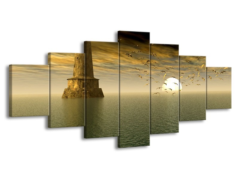 Glas schilderij Zonsondergang | Grijs, Geel, Wit | 210x100cm 7Luik