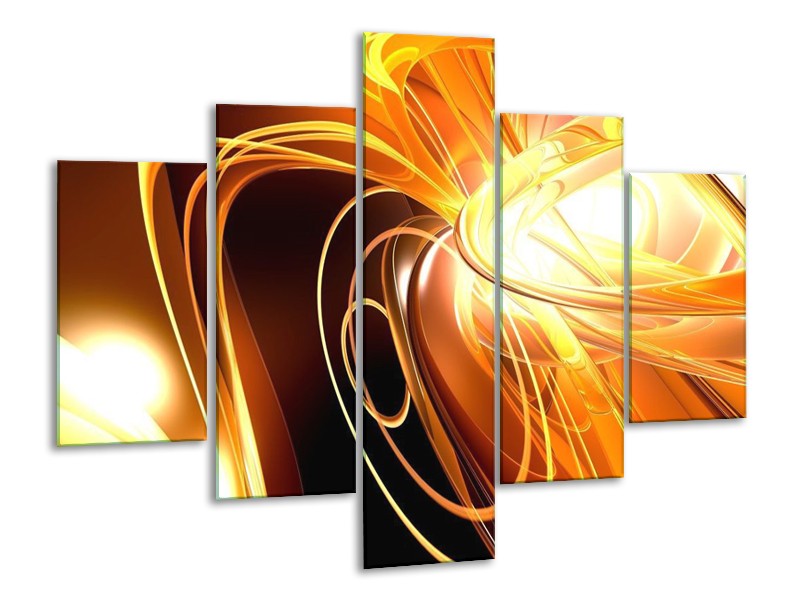 Glas schilderij Abstract | Geel, Goud, Bruin | 100x70cm 5Luik
