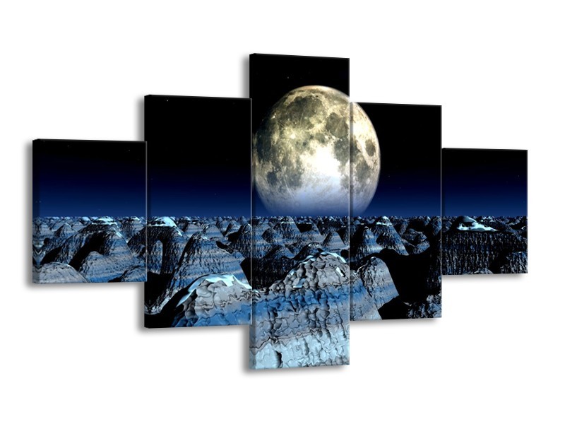 Glas schilderij Maan | Blauw, Grijs, Wit | 125x70cm 5Luik