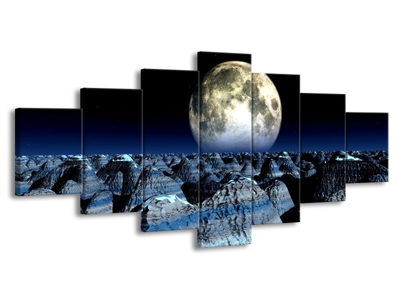 Glas schilderij Maan | Blauw, Grijs, Wit | 210x100cm 7Luik