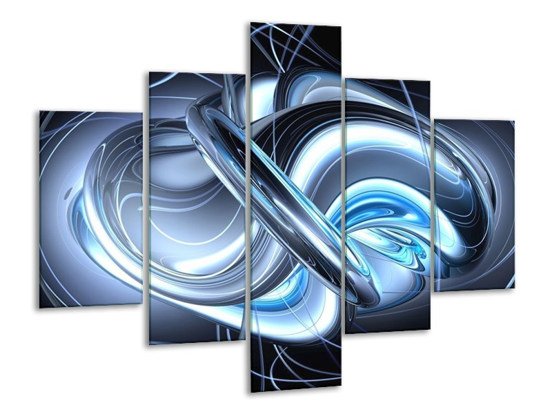 Canvas schilderij Abstract | Blauw, Grijs, Wit | 100x70cm 5Luik