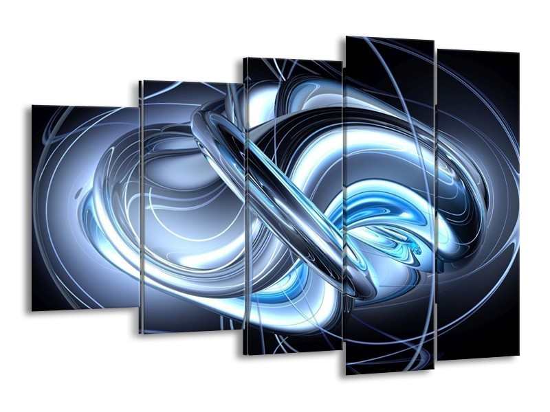 Canvas schilderij Abstract | Blauw, Grijs, Wit | 150x100cm 5Luik