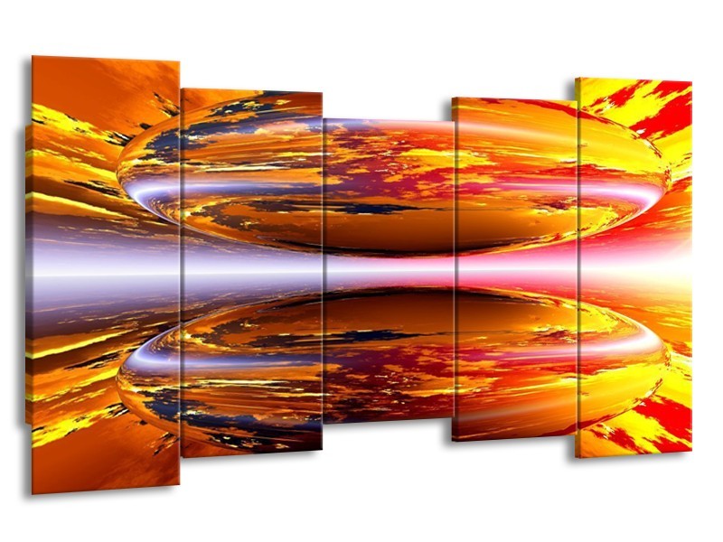 Canvas schilderij Abstract | Geel, Oranje, Rood | 150x80cm 5Luik