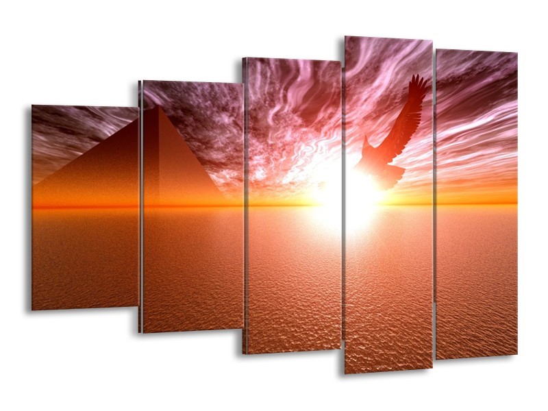 Canvas schilderij Zonsondergang | Geel, Wit, Oranje | 150x100cm 5Luik