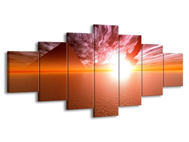 Glas schilderij Zonsondergang | Geel, Wit, Oranje | 210x100cm 7Luik