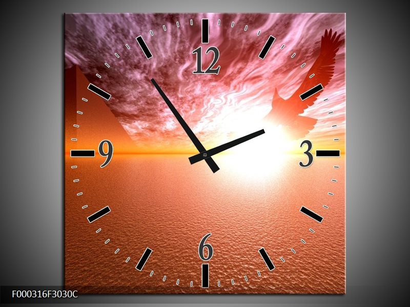 Klok schilderij Zonsondergang | Geel, Wit, Oranje | 30x30cm 1Luik