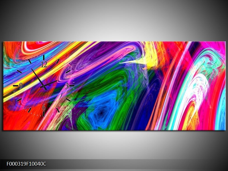 Klok schilderij Abstract | Groen, Paars, Geel | 100x40cm 1Luik