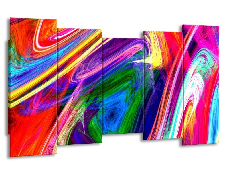 Canvas schilderij Abstract | Groen, Paars, Geel | 150x80cm 5Luik