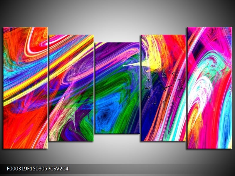 Klok schilderij Abstract | Groen, Paars, Geel | 150x80cm 5Luik