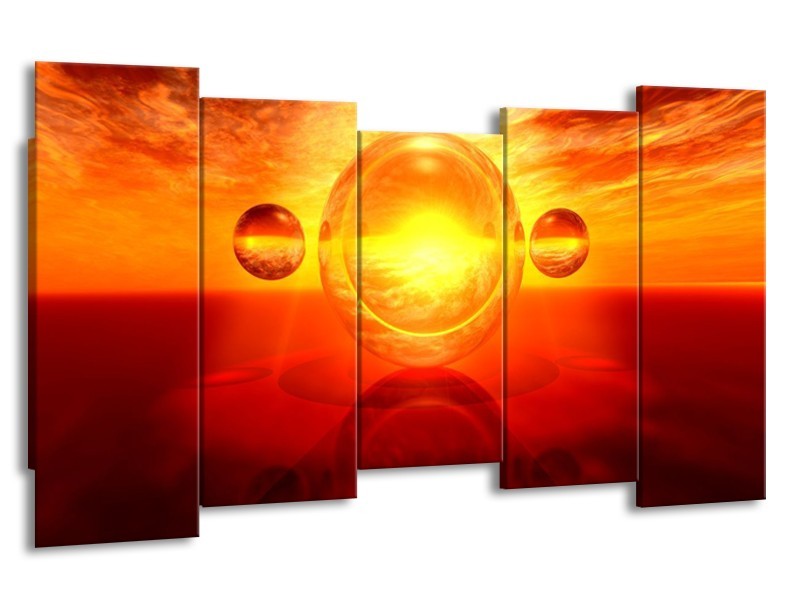 Canvas schilderij Abstract | Rood, Geel, Oranje | 150x80cm 5Luik