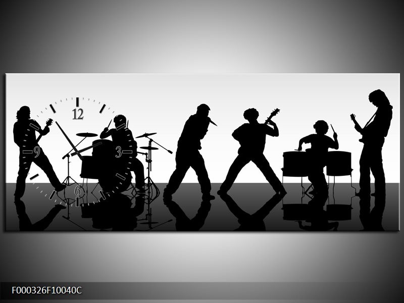 Klok schilderij Muziek | Zwart, Grijs, Wit | 100x40cm 1Luik