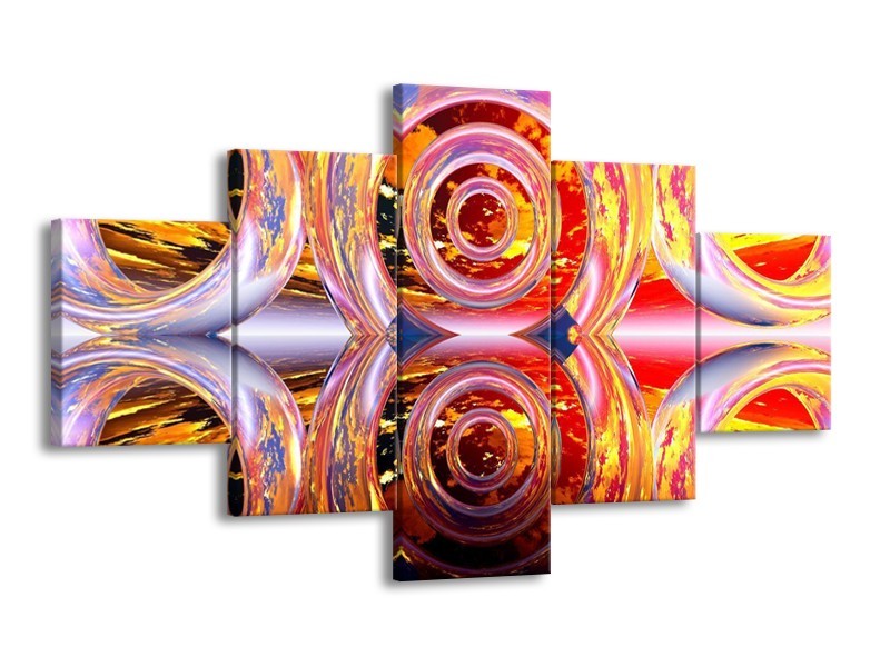 Canvas schilderij Cirkel | Geel, Rood, Grijs | 125x70cm 5Luik