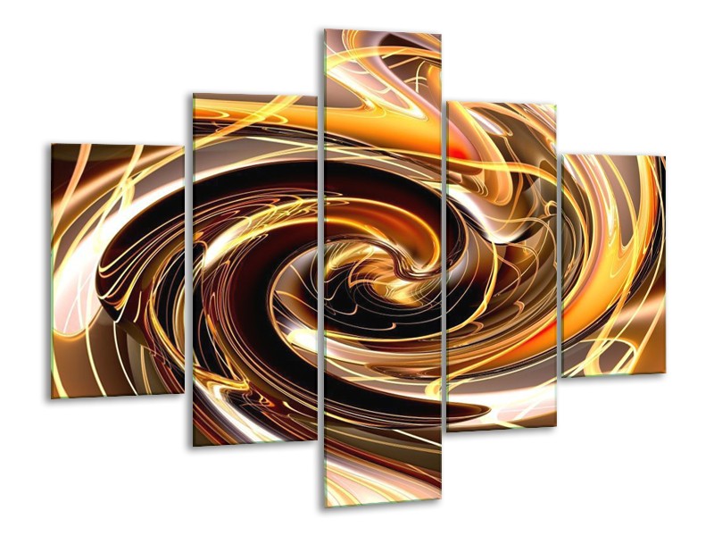 Glas schilderij Abstract | Geel, Bruin, Zwart | 100x70cm 5Luik