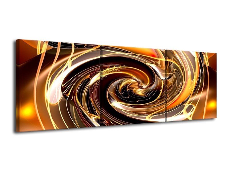 Canvas schilderij Abstract | Geel, Bruin, Zwart | 120x40cm 3Luik