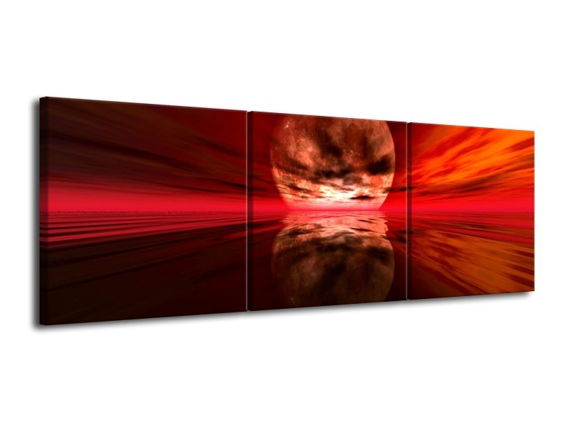 Glas schilderij Zonsondergang | Rood, Oranje, Zwart | 120x40cm 3Luik