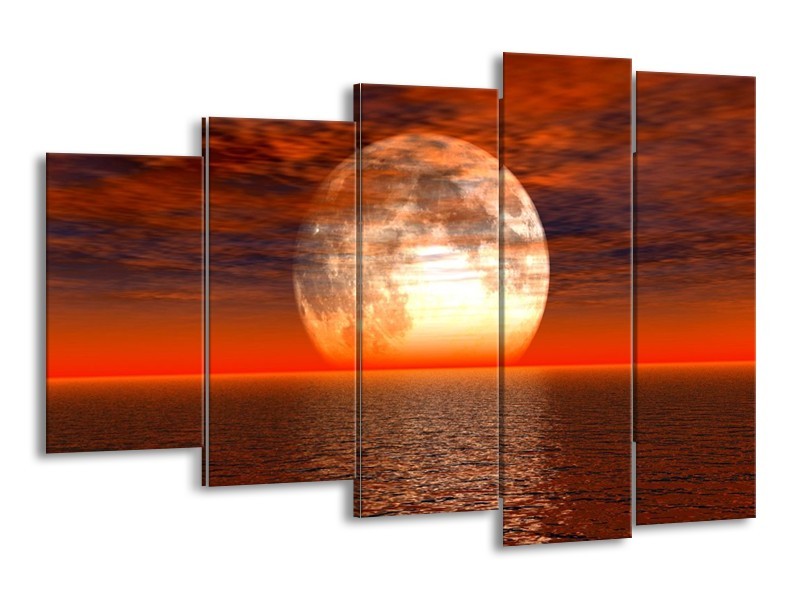 Canvas schilderij Zonsondergang | Rood, Geel, Wit | 150x100cm 5Luik