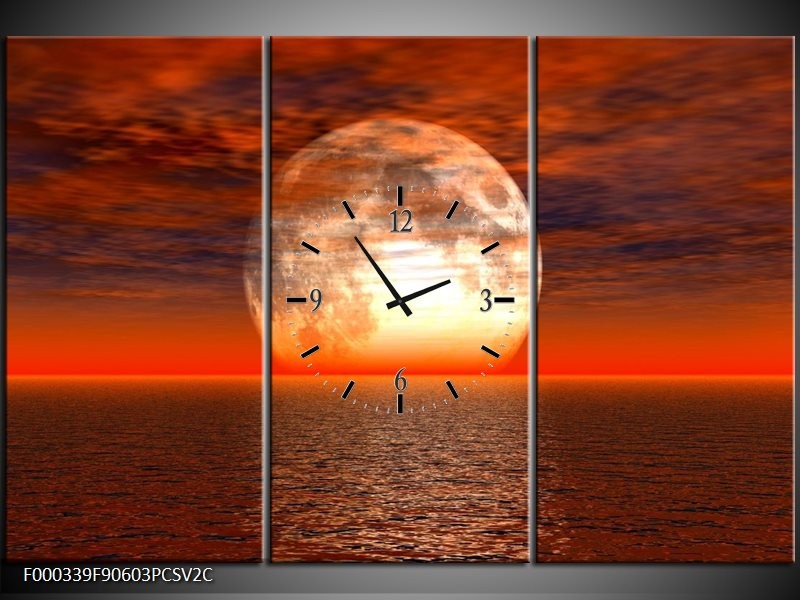 Klok schilderij Zonsondergang | Rood, Geel, Wit | 90x60cm 3Luik