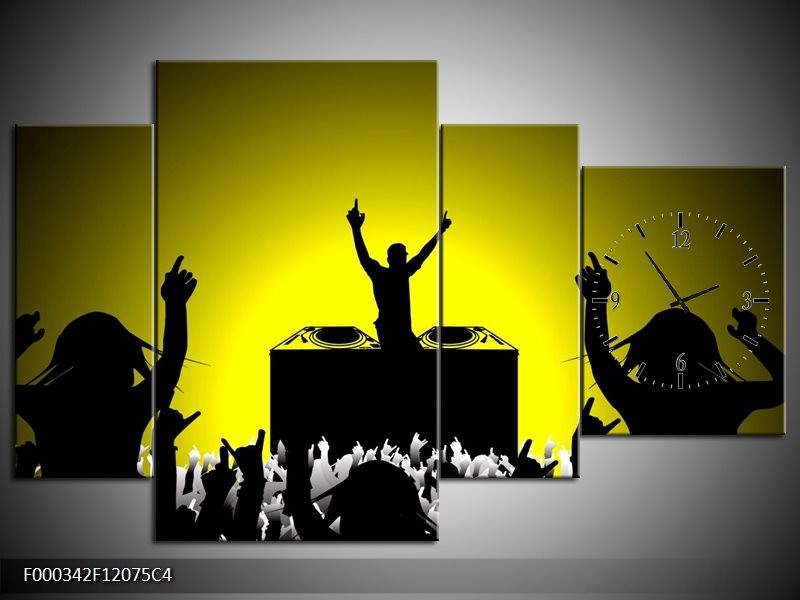 Klok schilderij Muziek | Groen, Geel, Zwart | 120x75cm 4Luik