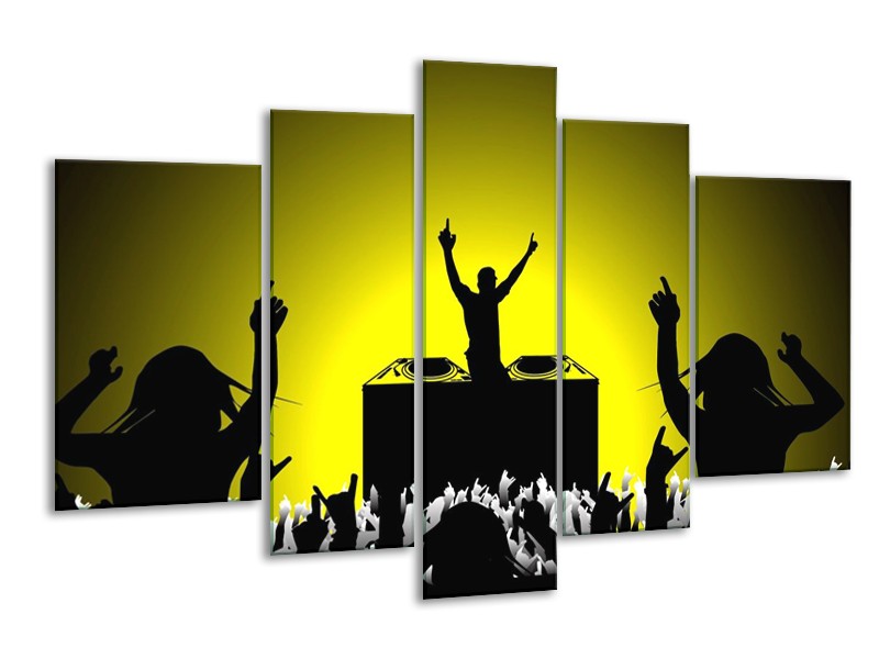 Canvas schilderij Muziek | Groen, Geel, Zwart | 170x100cm 5Luik