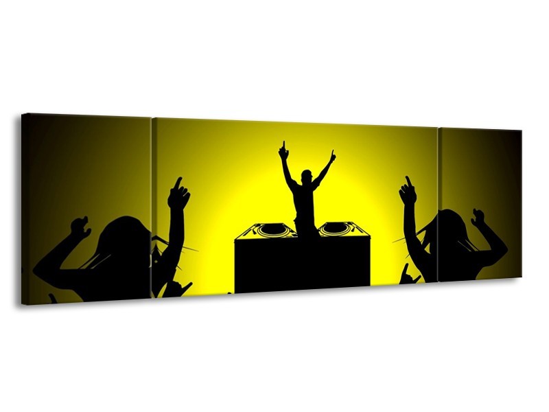 Canvas schilderij Muziek | Groen, Geel, Zwart | 170x50cm 3Luik