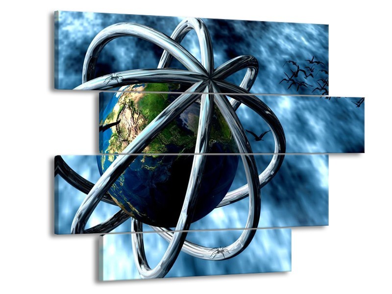 Glas schilderij Wereld | Blauw, Groen | 115x85cm 4Luik