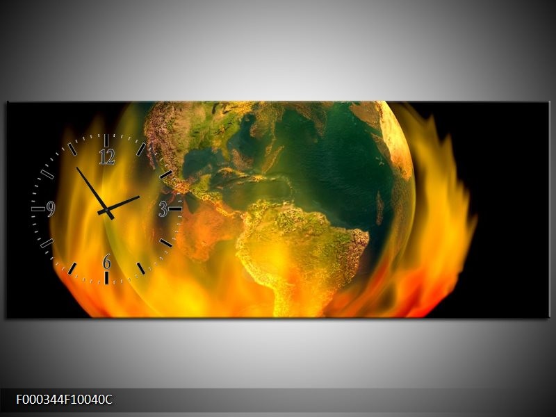 Klok schilderij Wereld | Oranje, Geel, Groen | 100x40cm 1Luik
