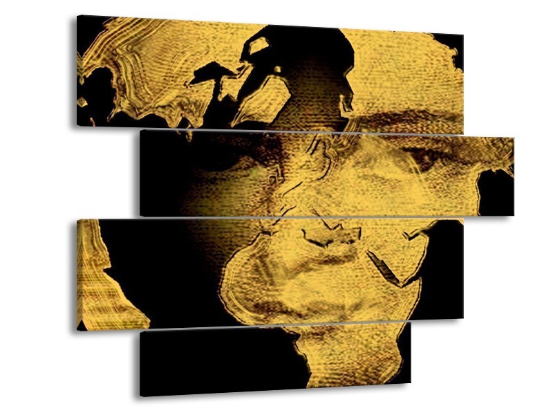 Canvas schilderij Gezicht | Zwart, Crème, Bruin | 115x85cm 4Luik