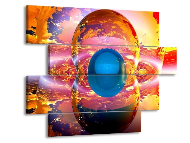 Glas schilderij Abstract | Blauw, Geel, Oranje | 115x85cm 4Luik