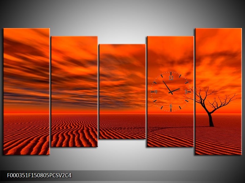 Klok schilderij Landschap | Rood, Zwart, Oranje | 150x80cm 5Luik