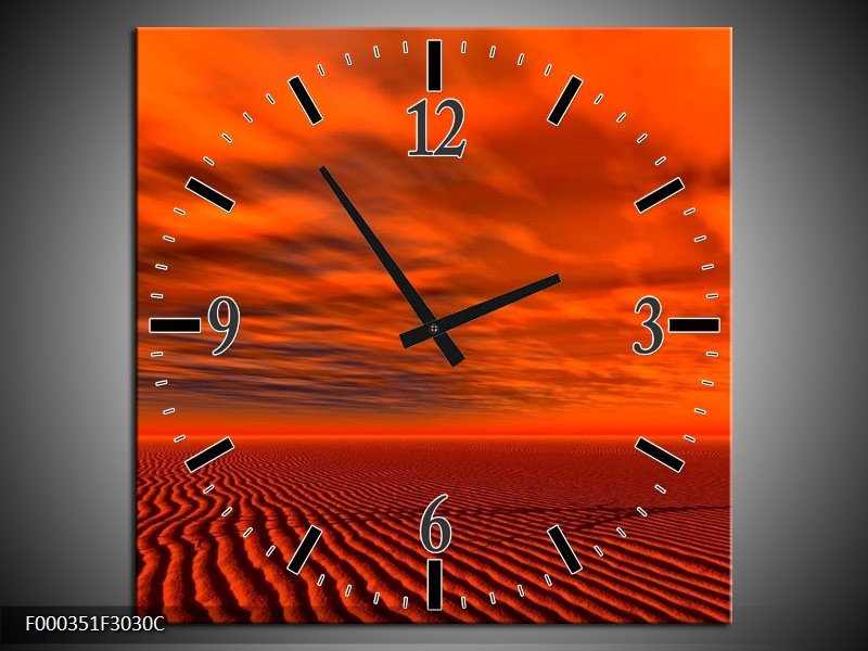 Klok schilderij Landschap | Rood, Zwart, Oranje | 30x30cm 1Luik