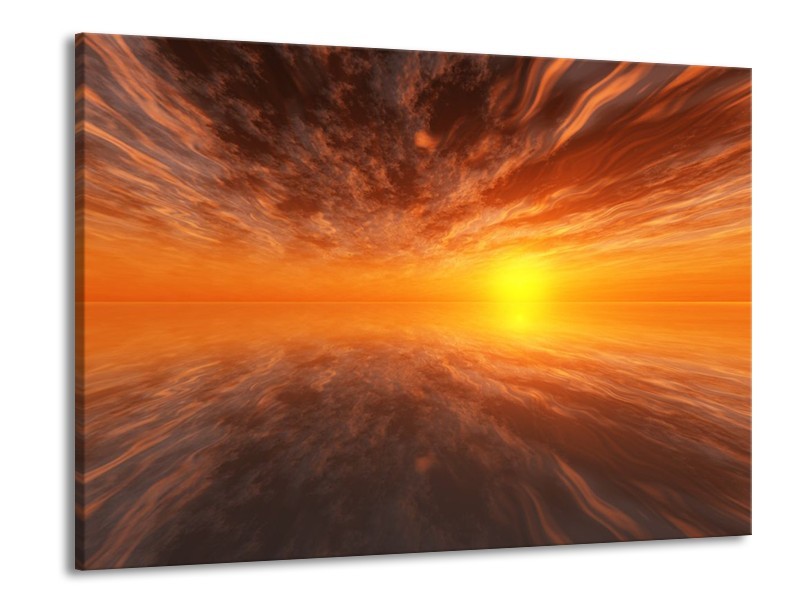 Canvas schilderij Zonsondergang | Geel, Oranje, Goud | 100x70cm 1Luik