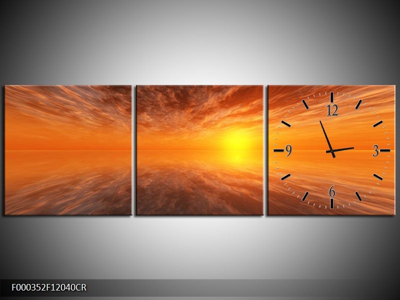 Klok schilderij Zonsondergang | Geel, Oranje, Goud | 120x40cm 3Luik