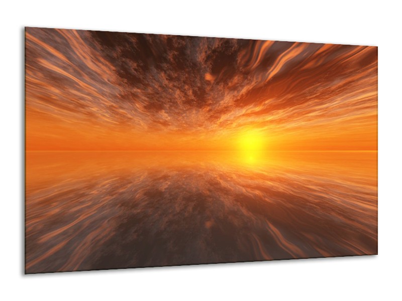 Canvas schilderij Zonsondergang | Geel, Oranje, Goud | 120x70cm 1Luik