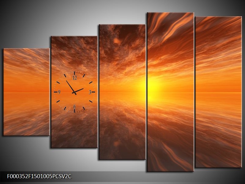 Klok schilderij Zonsondergang | Geel, Oranje, Goud | 150x100cm 5Luik