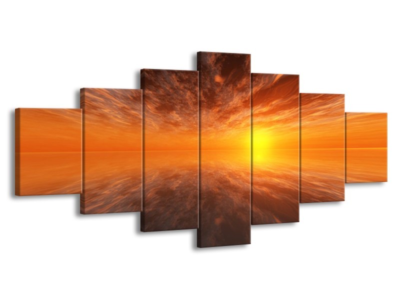 Canvas schilderij Zonsondergang | Geel, Oranje, Goud | 210x100cm 7Luik