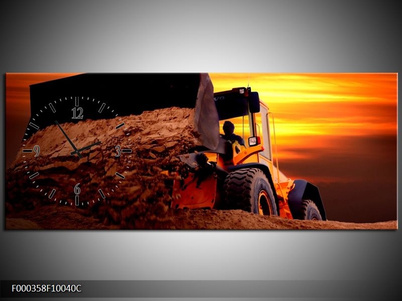 Klok schilderij Tractor | Bruin, Geel, Oranje | 100x40cm 1Luik
