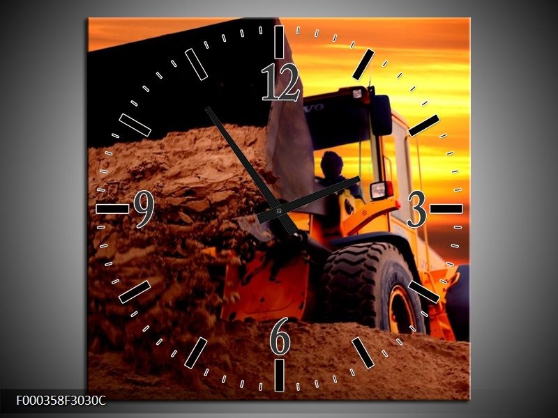 Klok schilderij Tractor | Bruin, Geel, Oranje | 30x30cm 1Luik