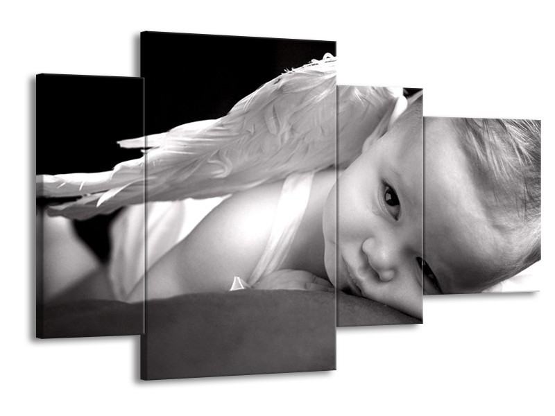 Canvas schilderij Kind | Grijs, Wit, Zwart | 120x75cm 4Luik