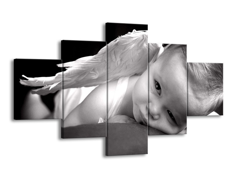 Canvas schilderij Kind | Grijs, Wit, Zwart | 125x70cm 5Luik