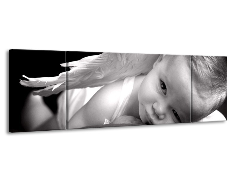 Canvas schilderij Kind | Grijs, Wit, Zwart | 170x50cm 3Luik