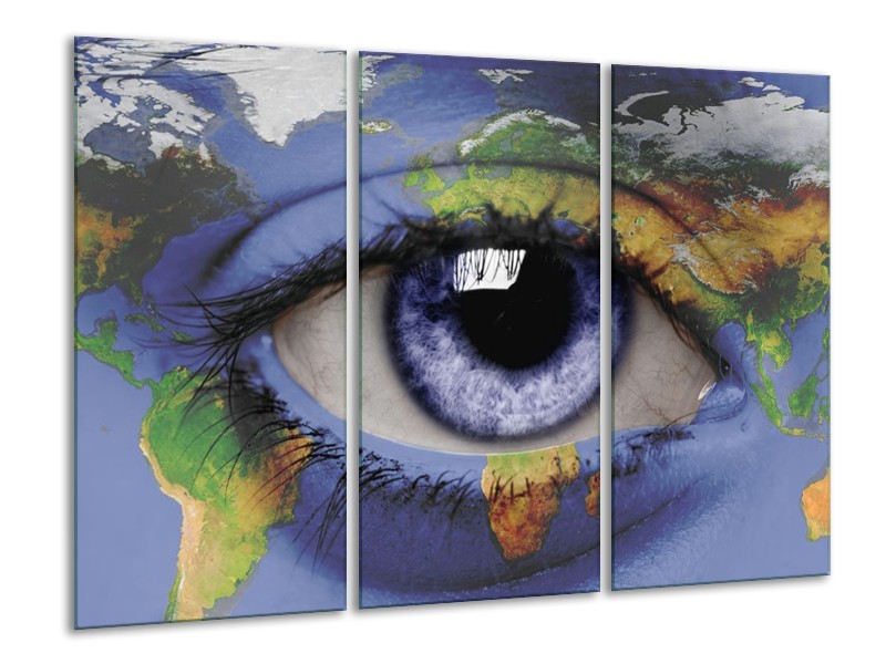 Canvas schilderij Oog | Blauw, Groen, Geel | 120x80cm 3Luik