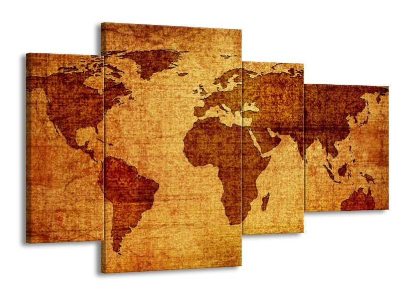 Canvas schilderij Kaart | Bruin, Geel | 120x75cm 4Luik