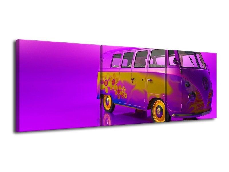 Glas schilderij Auto | Paars, Geel, Zwart | 120x40cm 3Luik