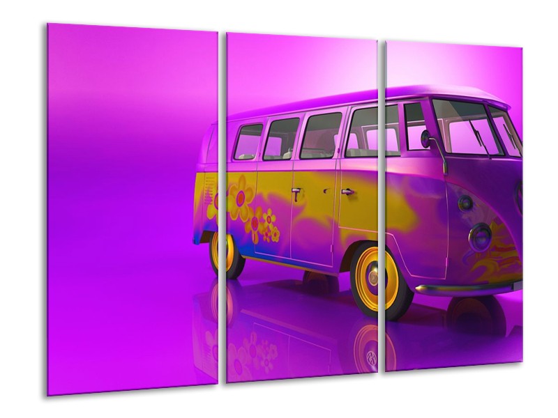 Glas schilderij Auto | Paars, Geel, Zwart | 120x80cm 3Luik