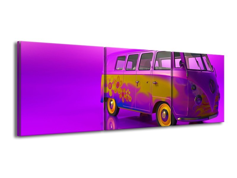 Glas schilderij Auto | Paars, Geel, Zwart | 150x50cm 3Luik