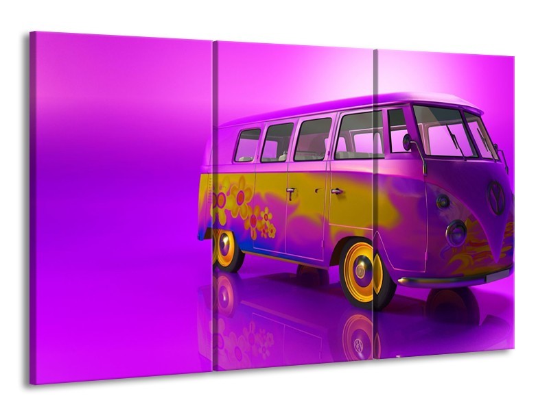 Glas schilderij Auto | Paars, Geel, Zwart | 165x100cm 3Luik